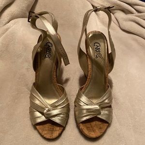 Carlos Santana gold wedges shoes cork heel